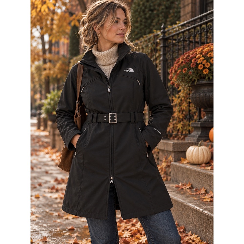 The North Face Apex Belted Softshell Trench Coat Jacket Womens Large Black
